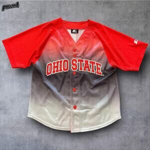 Ohio State Buckeyes Jersey Shirt Womens M Red Gray NCAA Baseball Starter Mesh